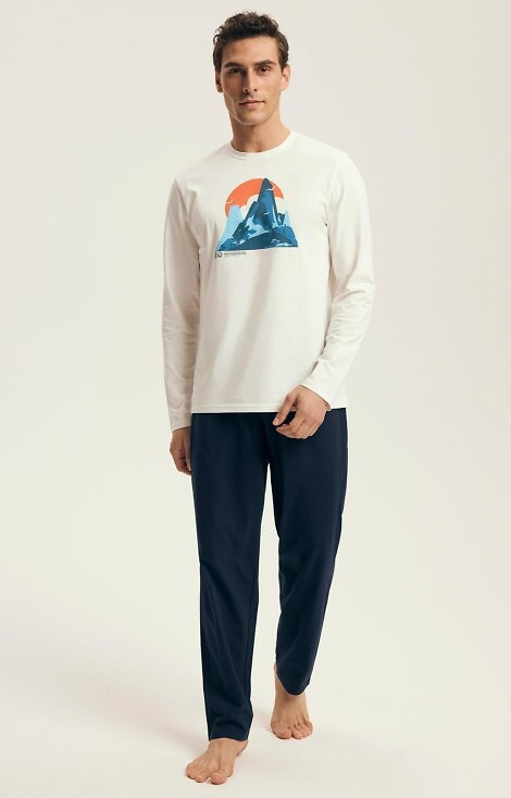 43475 Мъжки пижамен комплект Loji Henderson Core, бял - памук с планински принт