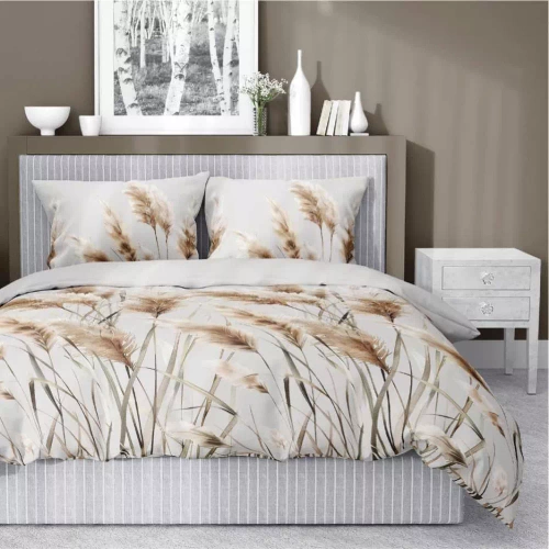 5329 B Спално бельо от сатен Pampas grasses Detexpol сиво