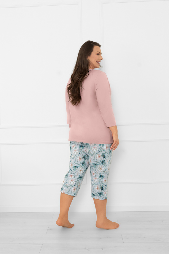 Дамска пижама Sekwoja - памучна, с 3/4 ръкав и панталон, с копчета Италианска мода  