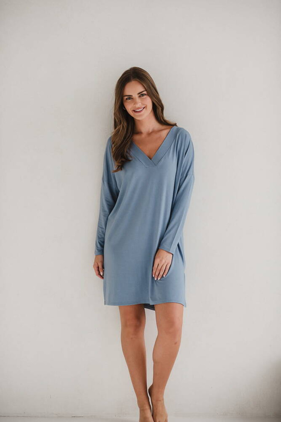 Нощница за бременни и кърмачки Moon bamboo, дълъг ръкав, Milk&Love, синя