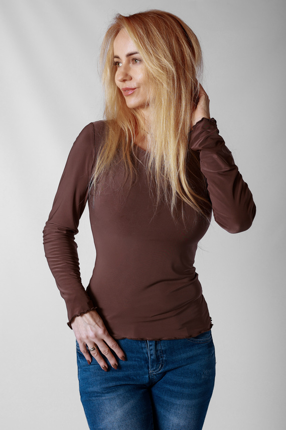 Блуза Selena Mirale от микрофибър – дамска прилепнала блуза с волан