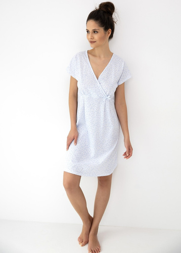 Дамска памучна нощница Michaela Sensis – 100% памук, флорален десен, V-образно деколте за кърмене