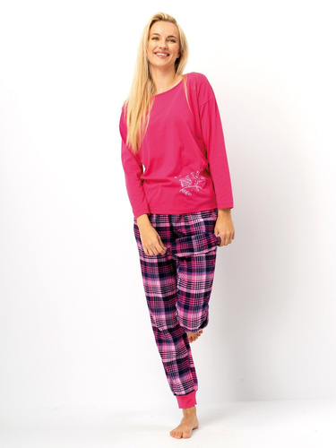 Дамска пижама LNS 491 Key fuchsia – памук, дълъг ръкав, фланелен панталон