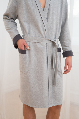 Gabriel Мъжки халат за баня с джобове Италианска мода - меланж/графит