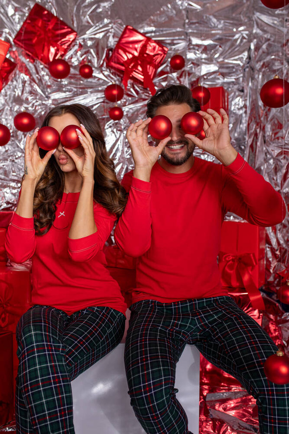 Foggia Дамска пижама с дълъг ръкав и дълъг панталон Италианска мода - червено/принт 