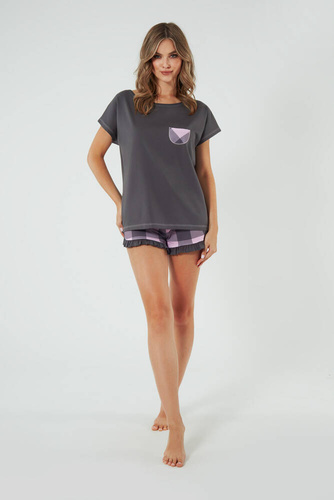 Arete Дамска пижама с къс ръкав, къси панталони Италианска мода - графит/принт