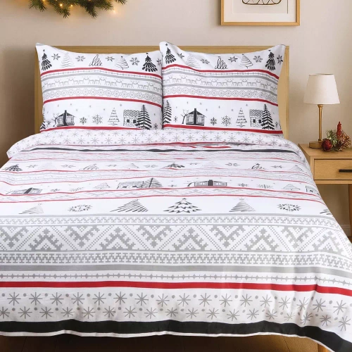 31514/1 Коледен комплект спално бельо от фланел Flannellove Darymex сиво-червено - комплект 100% памук, топъл и мек