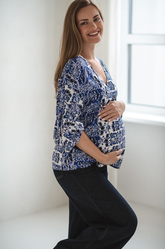 Bahama Mama Maternity блуза за кърмачки Milk&Love print Azul – вискоза, 3/4 ръкав, oversize