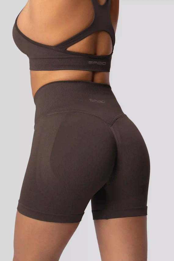 Spaio PUSH-UP PRO моделиращи безшевни шорти фитнес висок колан chocolate