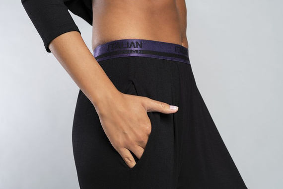 Стил Дамски комплект с 3/4 ръкав, дължина.италианска мода панталони черни