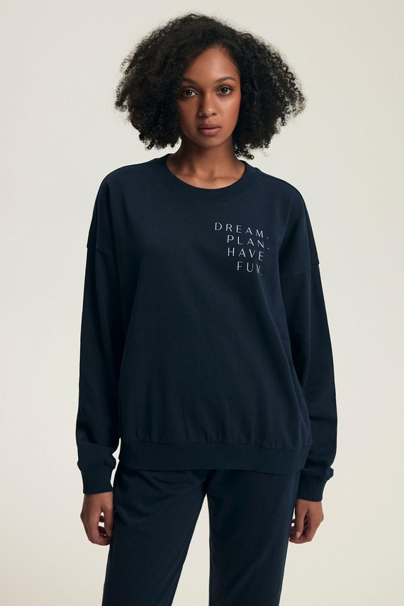 Дамска пижама Henderson 43705 Delancy, тъмносиня - памучна, с дълъг ръкав, удобна и стилна