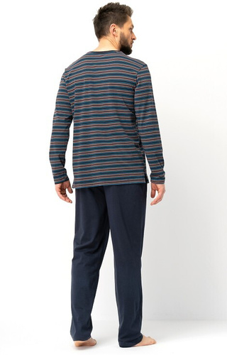 Кафява мъжка пижама MNS 315 Key - памук, раиран суичър и изчистен панталон