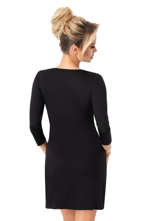 Черна нощница Donna Margo – вискоза, дантела, 3/4 ръкави, дължина до коляното