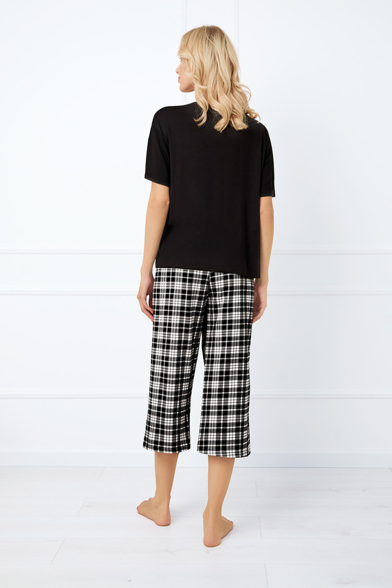 Klara Дамска пижама с къс ръкав, 7/8 панталон Италианска мода - черно/принт
