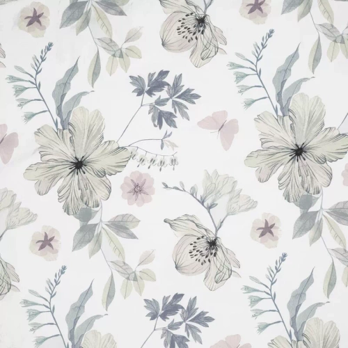 Пролет 37 Цветя спално бельо сатен евро пердета бяло/зелено