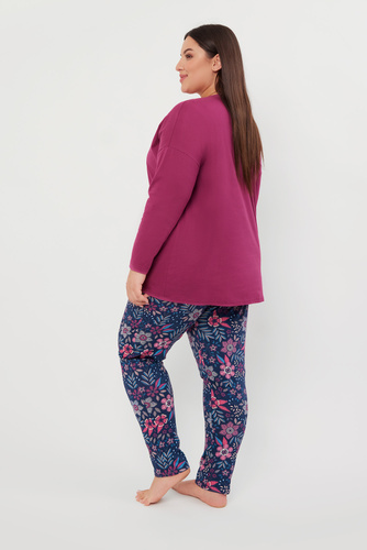 Folk Дамска пижама с дълъг ръкав и дълъг панталон Италианска мода - къпина/принт