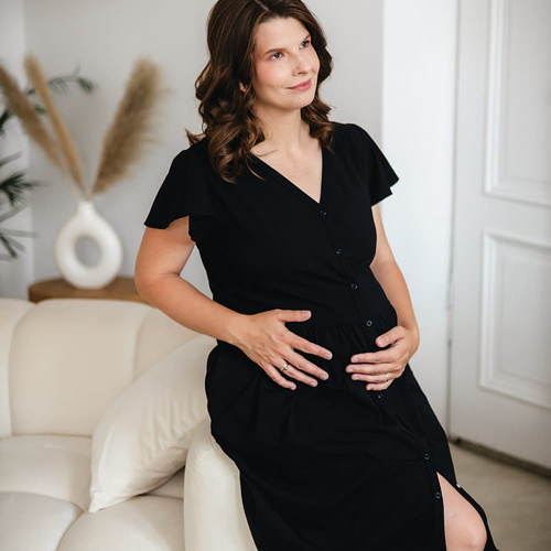 Риза с копчета за бременни Linda Eevi, черна – за хранене, гъвкава, дишаща, полско качество