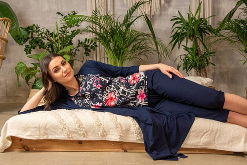 676 Дамска пижама Forex с подметка - тъмно синьо