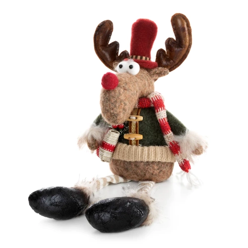 Коледна фигурка на еленче в зимна премяна от мека материя. Бежови евро завеси