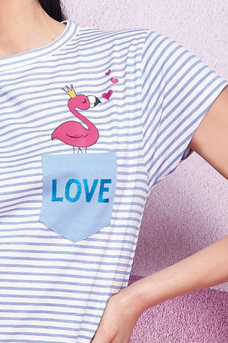 Нощница Oxxana Blue – 100% памук, райе и волани