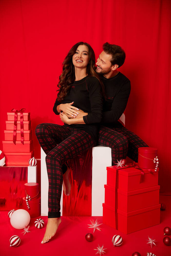 Ordesa Дамска пижама с дълъг ръкав и дълъг панталон Италианска мода - черно/принт