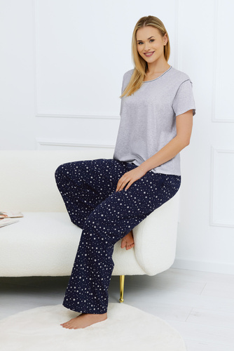 Arugia Дамска пижама с къс ръкав и дълъг панталон Италианска мода - меланж/принт