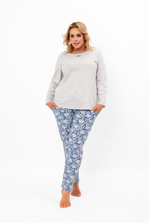 Дамска пижама Boma - дълъг ръкав, дълъг панталон, памук Италианска мода - меланж/принт
