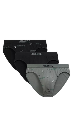 Мъжки слип Atlantic 3MP-206/25 черно каки - памук, 3 бр., класическа кройка