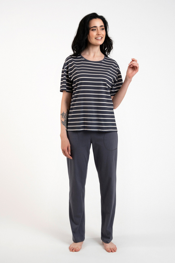 Betty Дамска пижама с къс ръкав и дълъг панталон Италианска мода - графит/графит