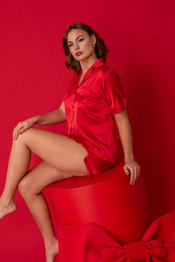 762 Cordelia Дамска плетена пижама De Lafense - червена