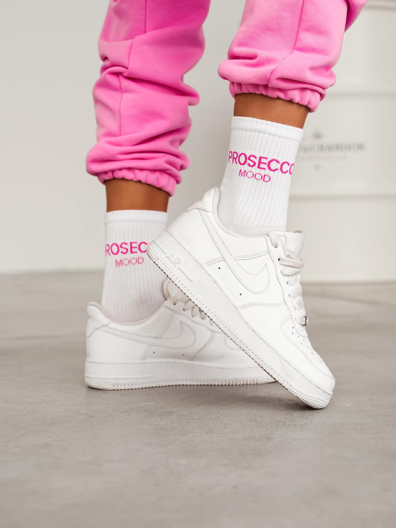 0200-159 Дамски чорапи Prosecco Милена - бели с розов надпис