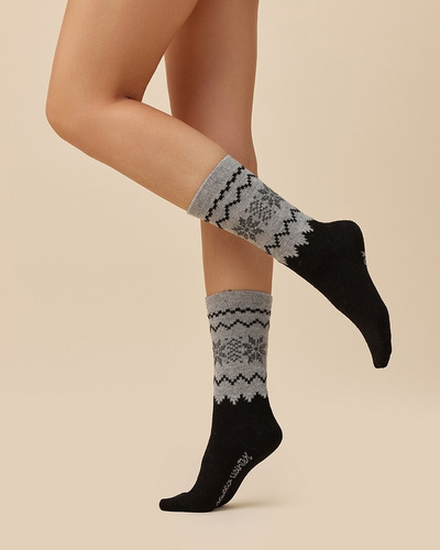 Дамски чорапи Gabriella SW/070 nero-grey - зимни, изработени от вълна и акрил, топли с десен