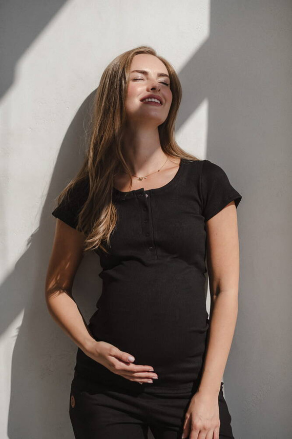 Блуза за бременни и кърмачки Tummy с къс ръкав Milk&Love черна