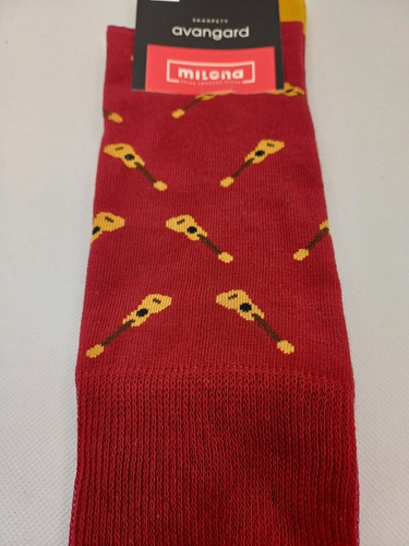 Мъжки чорапи Милена Авангард 0125-122 – Малки китари | Памук, без налягане, полско производство - бордо