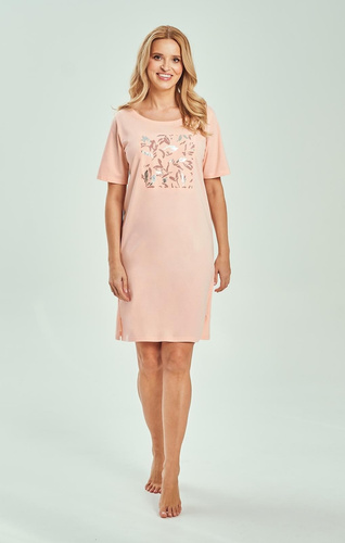 Дамска Нощница 3554 Valentina Taro – 100% Памук, Къс Ръкав, До Коляното, С Принт и Максимален Комфорт