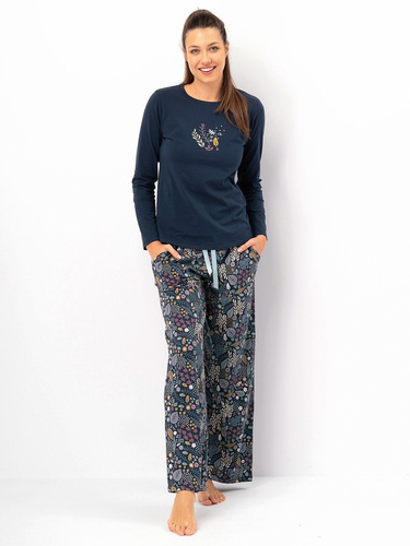Дамска пижама Key LNS 571 тъмно синьо - памук, дълъг ръкав, елегантна