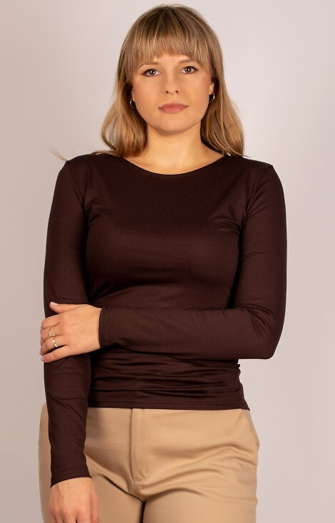 Дамска блуза с дълъг ръкав Manati Babell, кафява - вискоза с еластан