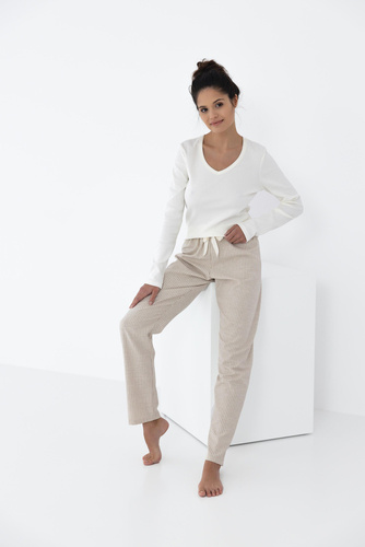 Дамска фланелена пижама Dinah Sensis - кремаво-бежова