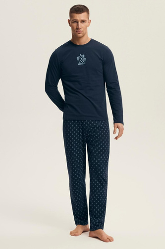 Henderson Core 43478 Lush мъжка пижама синя - памук, дълги ръкави, елегантна опаковка