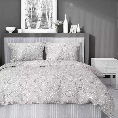 5217 B Спално бельо от сатен, фини листа, Detexpol бежово