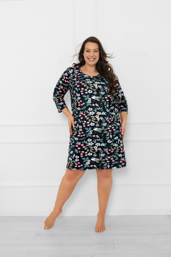 Дамска памучна нощница с 3/4 ръкав Lucja - флорален десен Италианска мода 