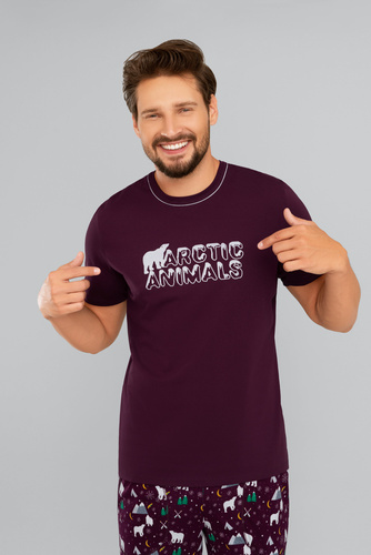 Manfred Мъжка пижама с къс ръкав и дълъг панталон Италианска мода - бордо/принт бордо