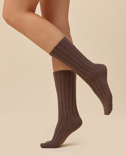 Дамски чорапи Gabriella SW/069 cacao - мериносова вълна, оребрени, с некомпресивен маншон