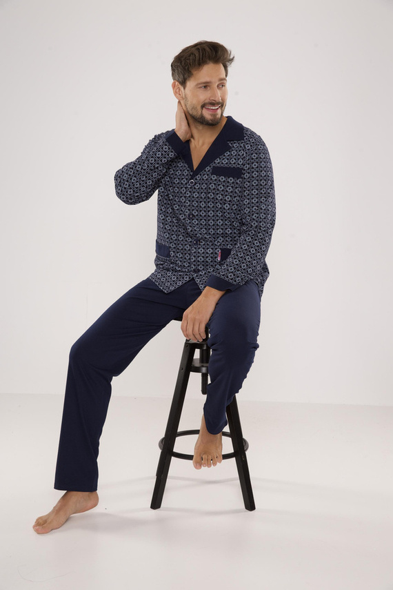 538 Carlo Мъжка пижама De lafense - морско синьо + квадрат