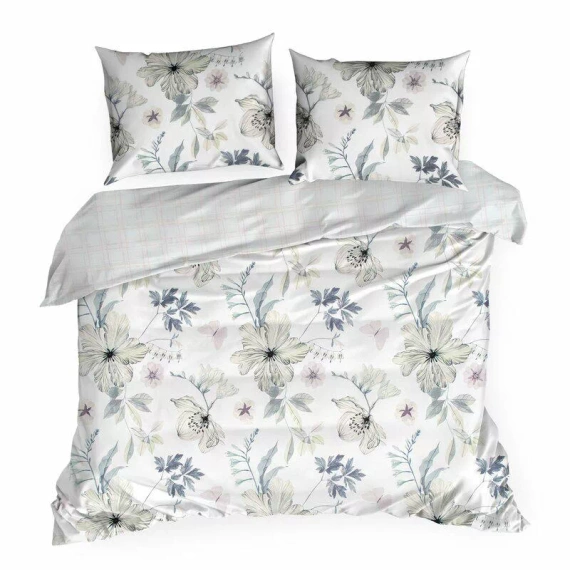 Пролет 37 Цветя спално бельо сатен евро пердета бяло/зелено