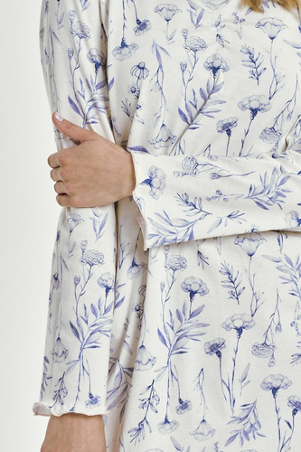 Памучна нощница Taro Caroline 3455, синя - дълъг ръкав, удобна и женствена