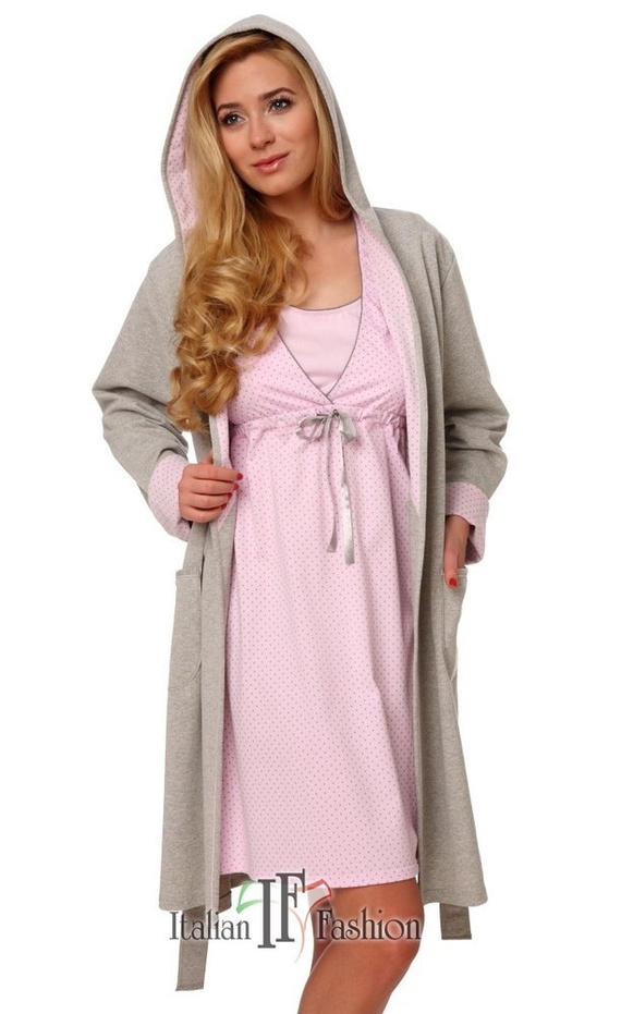 Дамски комфортен халат Italian Fashion- melange/pink