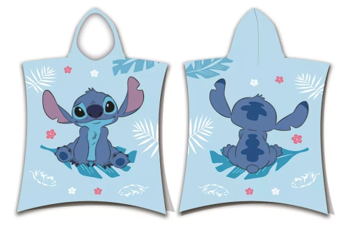 Jf24 Lilo and Stitch Детско пончо Синя хавлия с качулка Disney За басейн, плаж, баня Jerry Fabrics