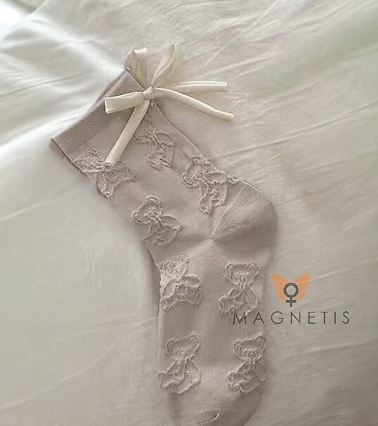 Дамски чорапи Magnetis CO5020 бежови - памук, жакард с мотив плюшено мече