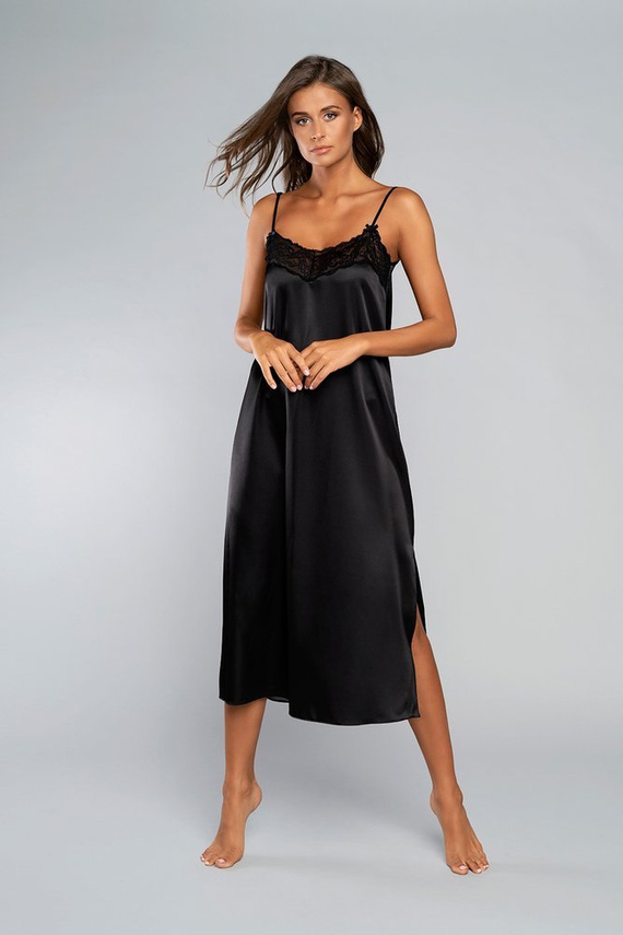 Докосване на нощницата с тясна презрамка, дълга Italia Fashion - черна